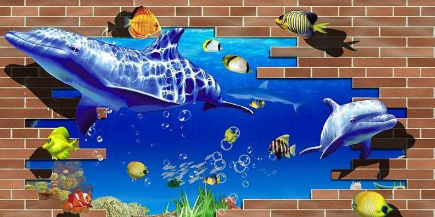 供應(yīng)定制3d畫海洋天堂地貼 3d立體油畫純手繪 文化墻圖片