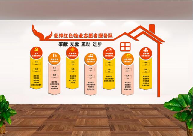 紅色物業公司辦公室文化墻創意設計