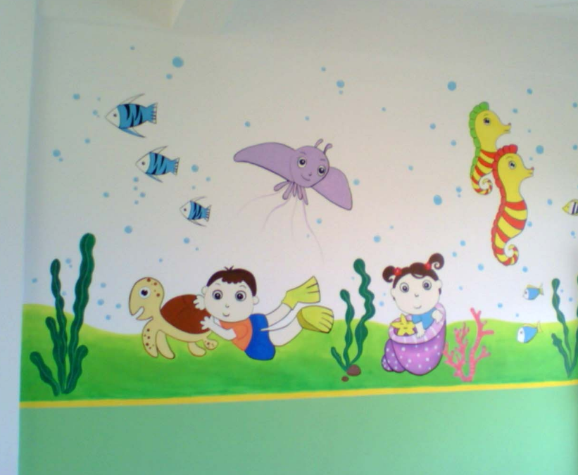 幼兒園裝飾墻面手工彩繪壁畫圖片