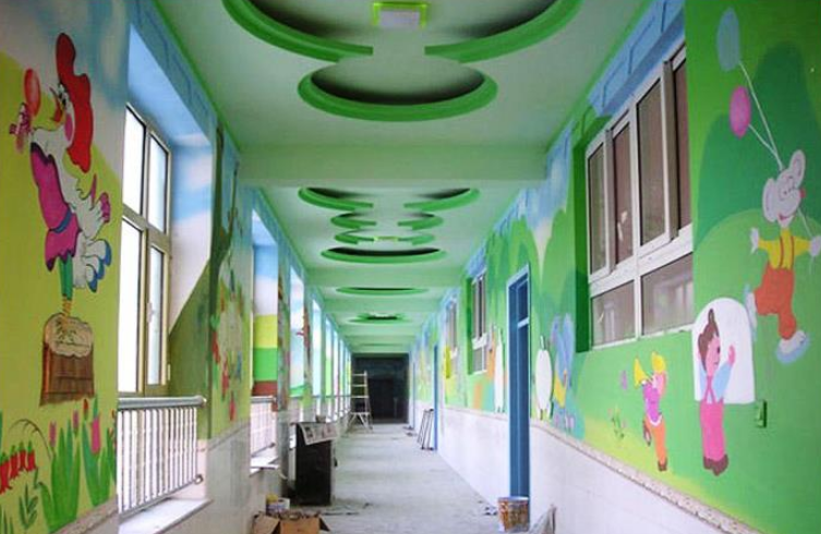 國學(xué)幼兒園教室墻面壁畫彩繪圖片文化墻圖片