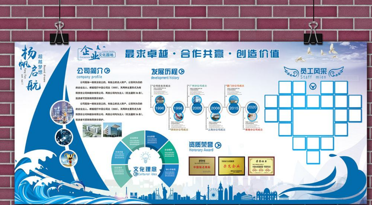 藍色企業公司文化墻展板