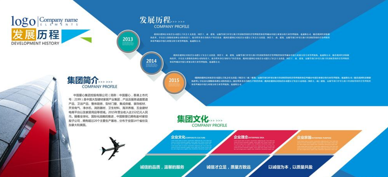 藍色企業文化墻公司介紹宣傳展板圖片