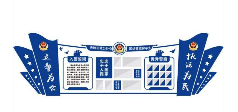 藍色十九大3d警營風采黨建文化墻照片墻