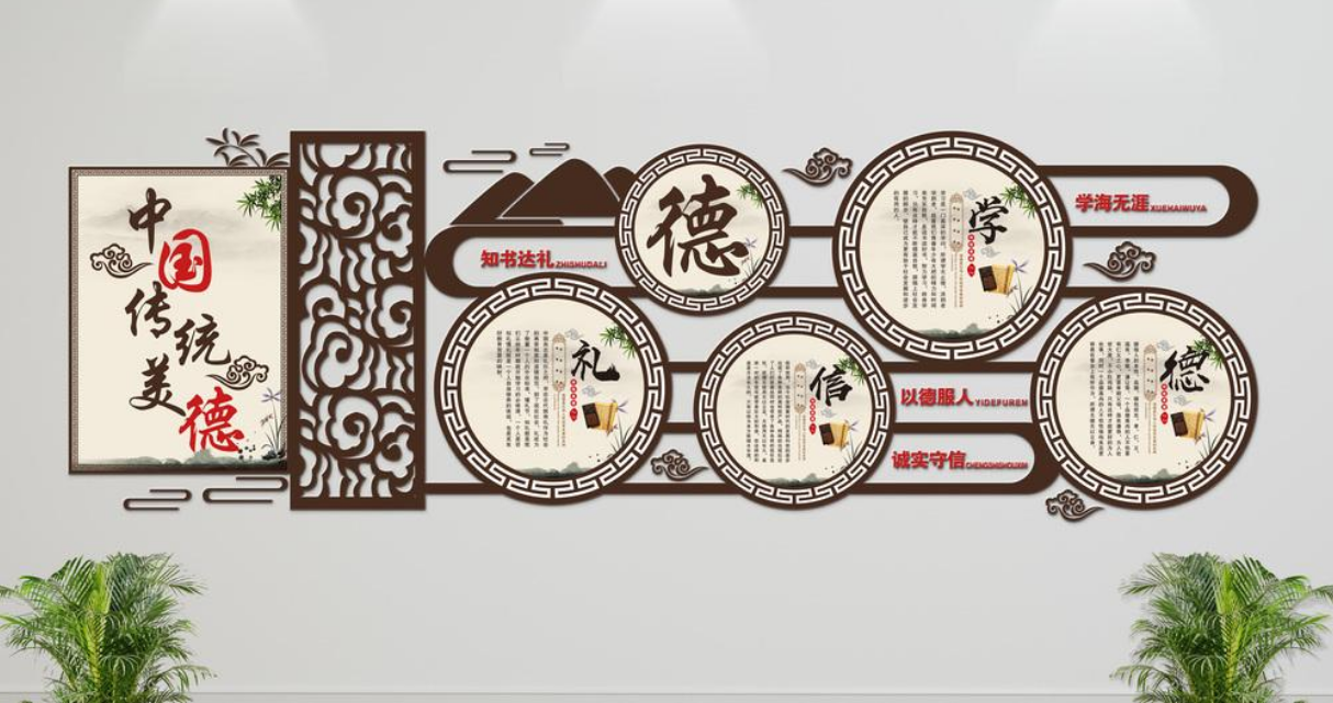 簡(jiǎn)約中國(guó)風(fēng)微立體學(xué)校德育文化墻展板