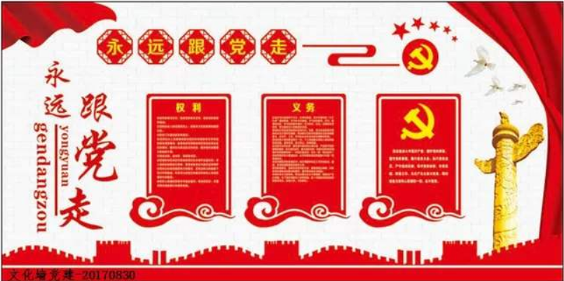 紅色大氣立體黨建文化墻黨員活動室設(shè)計圖片