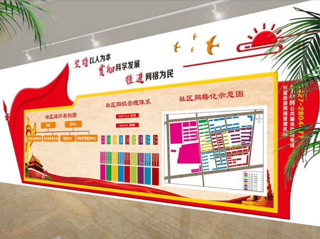 整套黨建文化墻社區黨員之家展廳效果圖