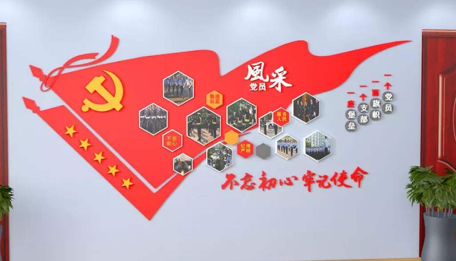 高檔大氣黨員風采黨建文化墻制作效果圖