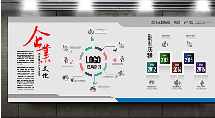高檔藍(lán)色科技企業(yè)文化墻公司形象墻企業(yè)展板