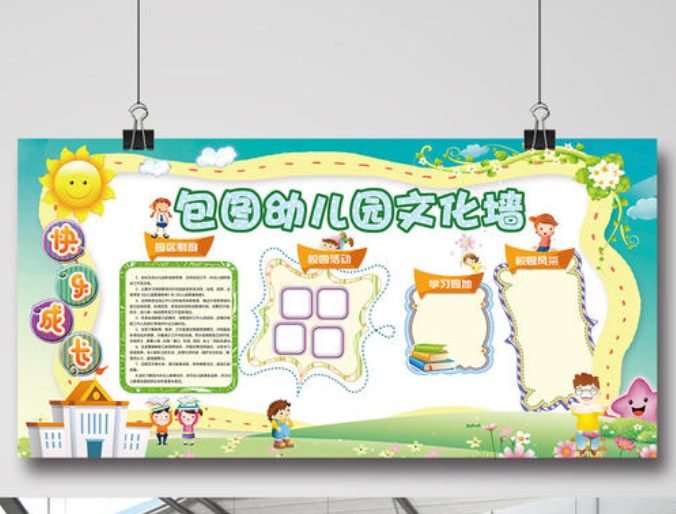 可愛卡通幼兒園文化墻校園展板設計