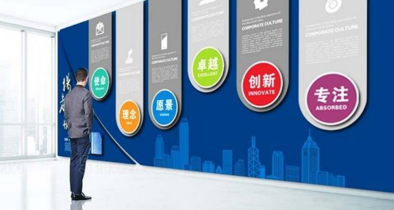 高檔藍色立體科技企業文化墻公司形象墻企業展板設計圖片