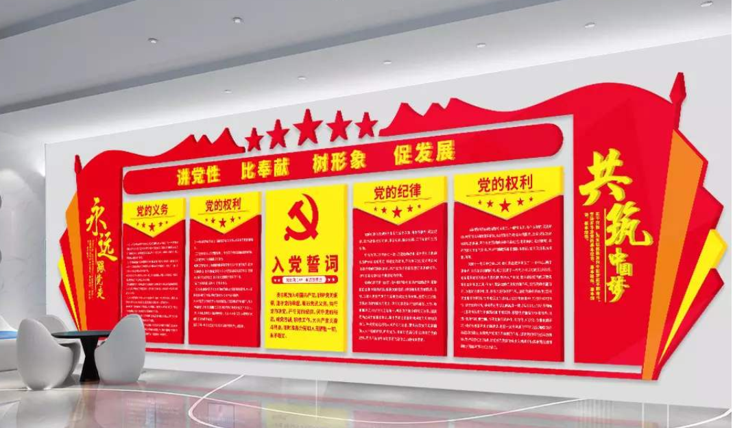 紅色大氣十九大報告精神學習黨建文化墻