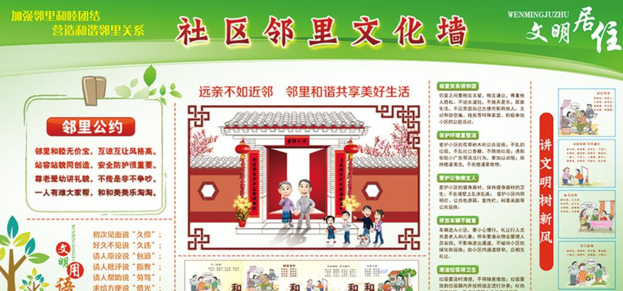 簡潔溫馨社區鄰里文化墻展板圖片