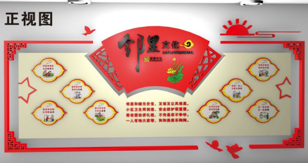 中國風社區鄰里和睦走廊文化墻圖片