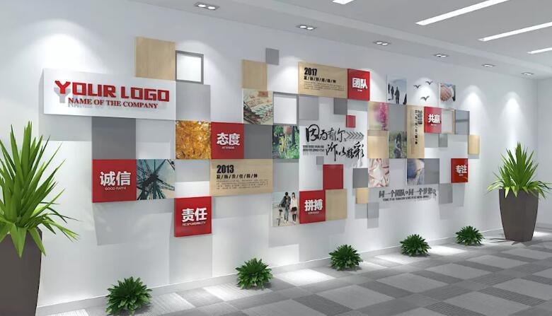 中式木質企業文化墻制作效果圖