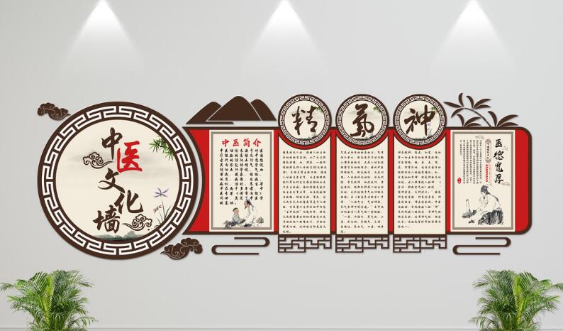 中國風(fēng)微立體望聞問切中醫(yī)文化墻制作效果圖