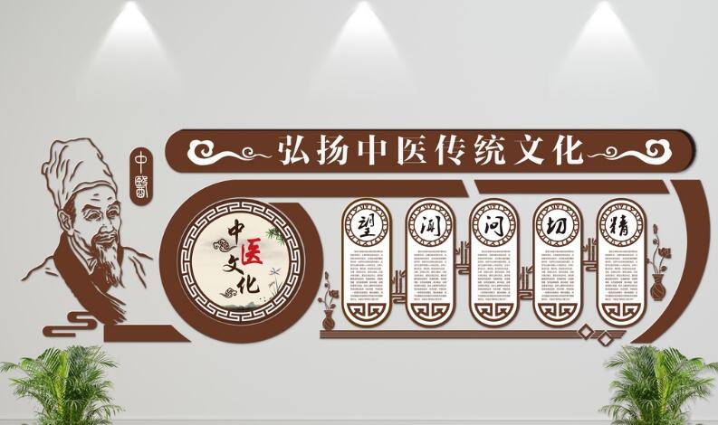 中國風(fēng)微立體望聞問切中醫(yī)文化墻制作效果圖