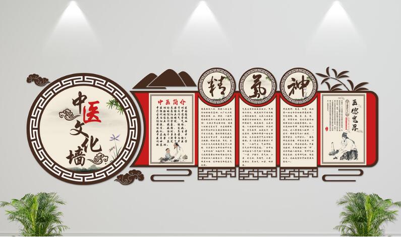 中國風古典中醫文化歷代名醫微立體文化墻制作效果圖