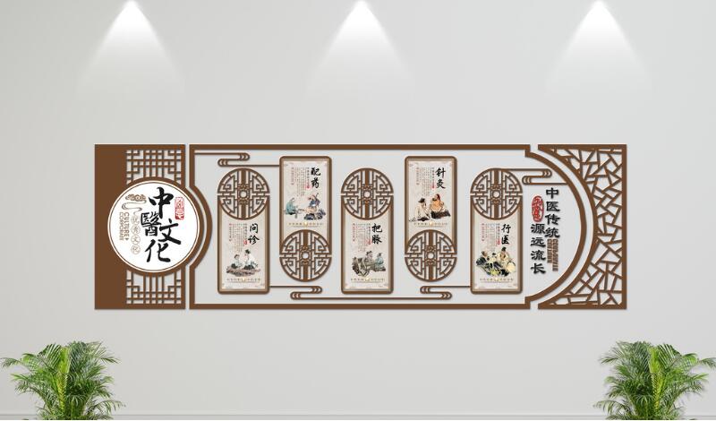 中國風古典中醫文化歷代名醫微立體文化墻制作效果圖