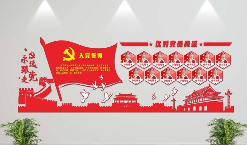 3d黨支部黨員風采黨建文化墻制作效果圖
