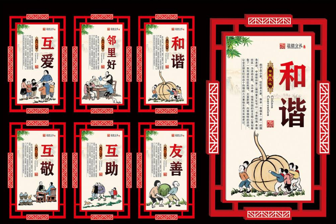 古典中式邊框飲食文化展板布置墻