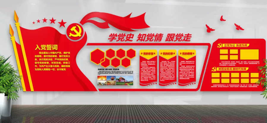 紅色黨員之家黨建文化墻活動室3d布置圖設計圖片